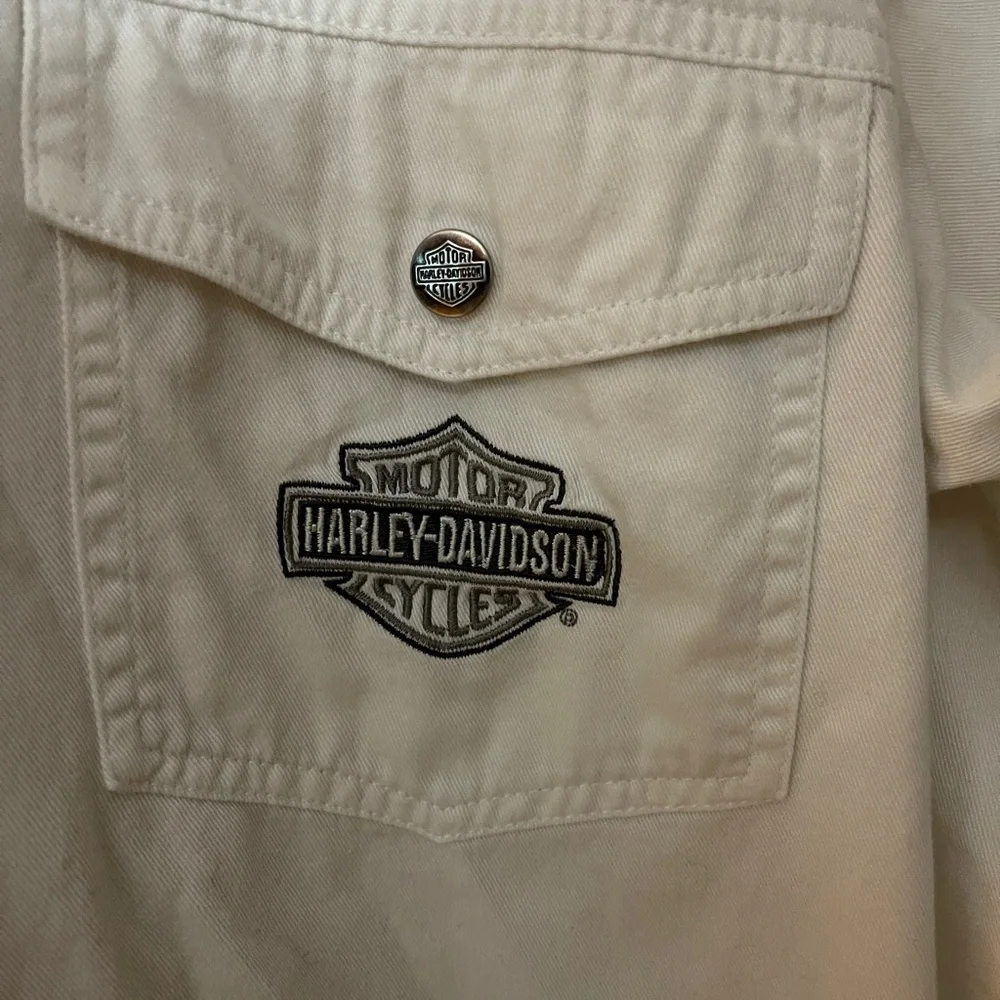 Harley Davidson White Denim Snap Front Shirt Jacket‎ Size Medium